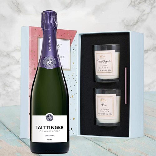 Taittinger Nocturne NV Champagne, 75cl With Love Body & Earth 2 Scented Candle Gift Box